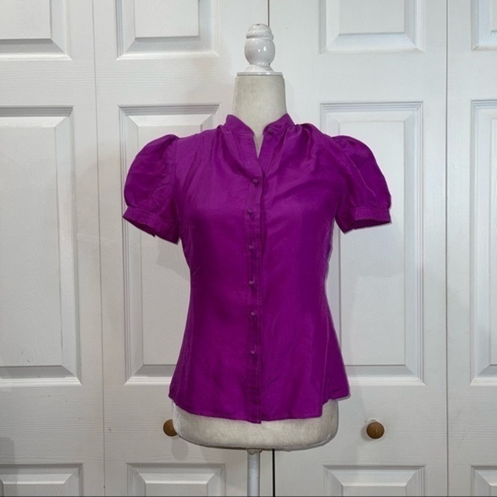 Banana Republic Purple Puff Sleeve Button-Up Blouse